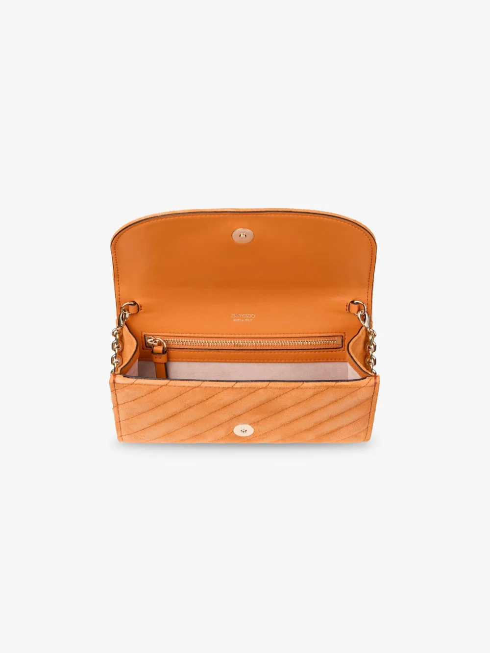 Jimmy Choo Curve Wallet with Chain Sunset Orange Quilted Suede Wallet with Chain, another view