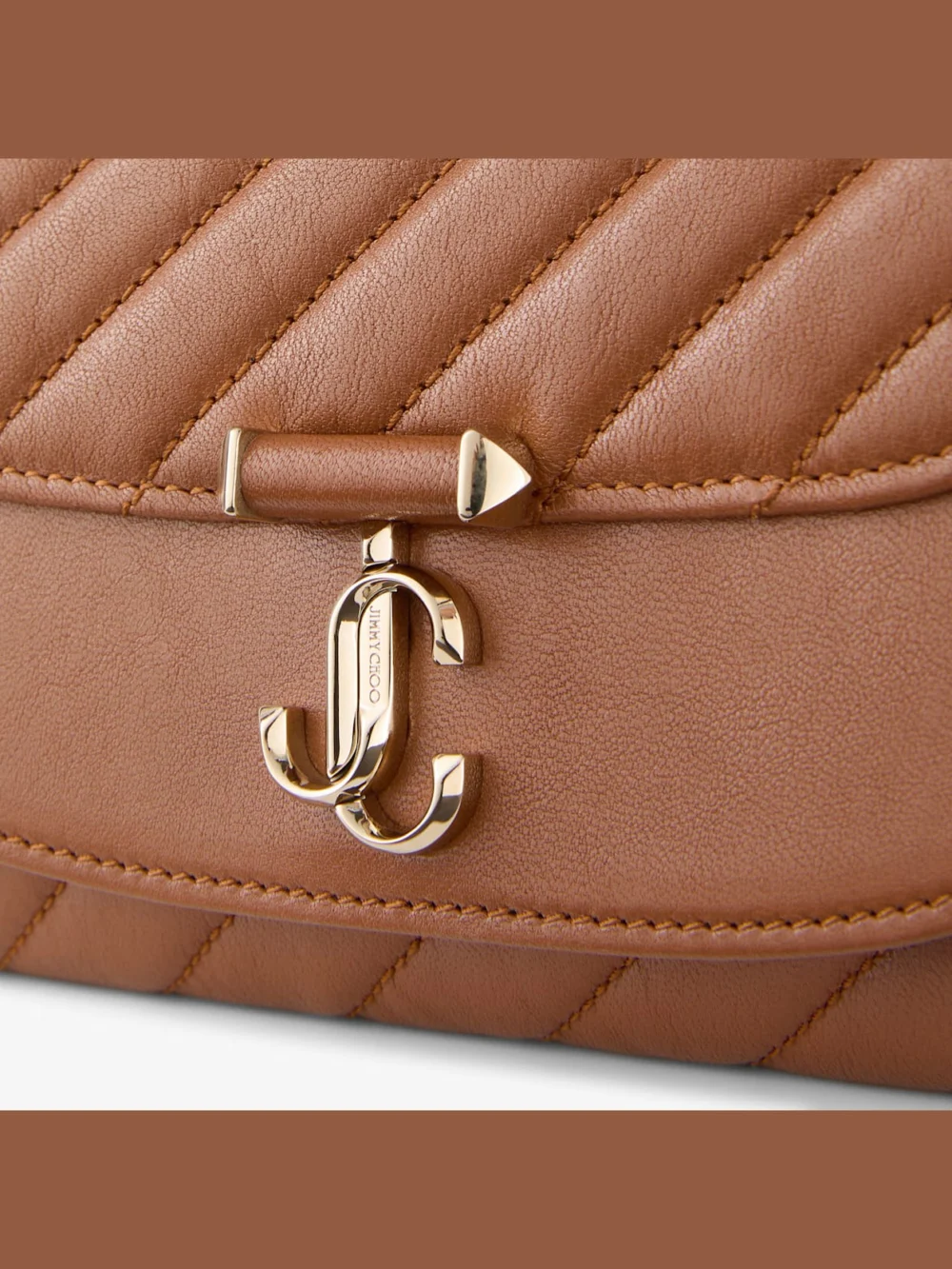 Back view of the Jimmy Choo Curve Wallet with Chain Tan Quilted Biker Leather Wallet with Chain