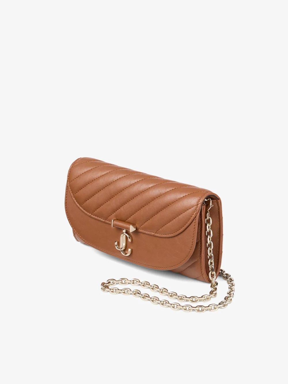Close-up detail of the Jimmy Choo Curve Wallet with Chain Tan Quilted Biker Leather Wallet with Chain