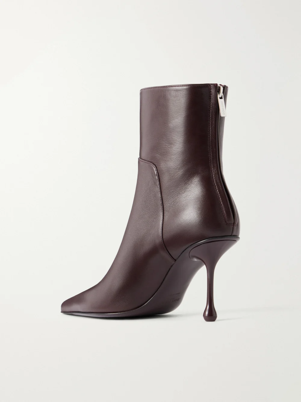 Back view of the Jimmy Choo Cycas 80 Logo-embellished Leather Ankle Boots