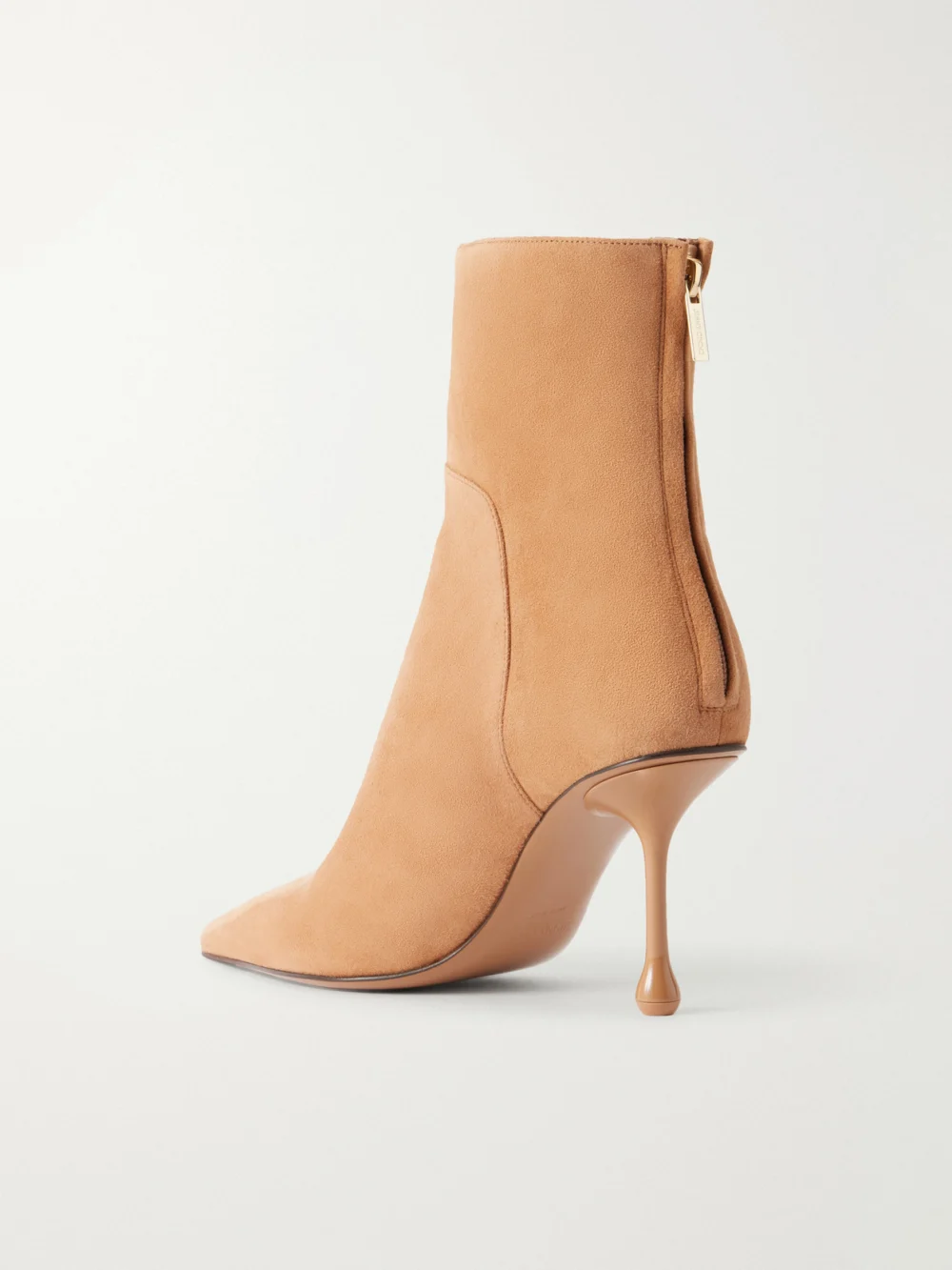 Back view of the Jimmy Choo Cycas 80 Logo-embellished Suede Ankle Boots