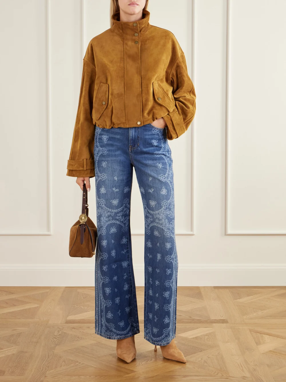 Jimmy Choo Cycas 80 Logo-embellished Suede Ankle Boots, styled view