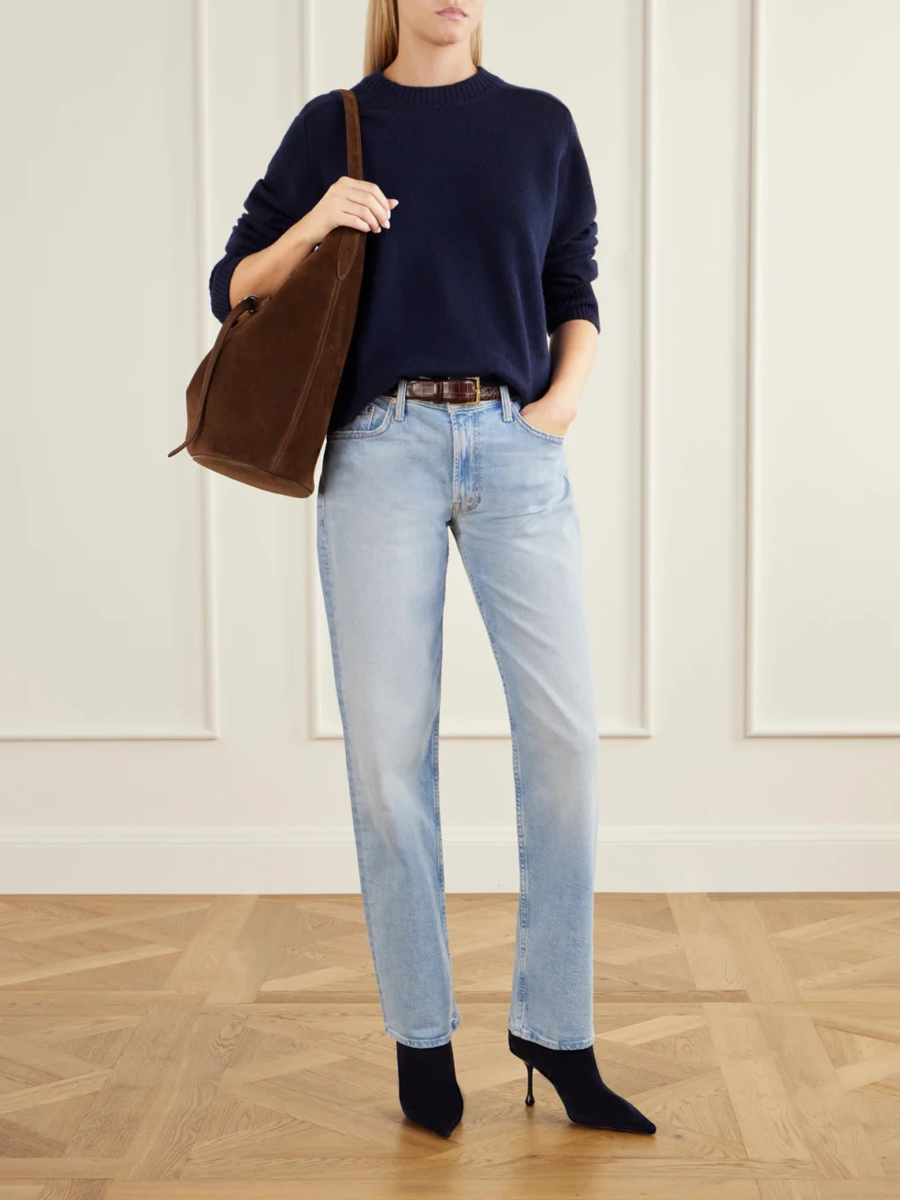 Jimmy Choo Cycas 80 Logo-embellished Suede Ankle Boots, styled view