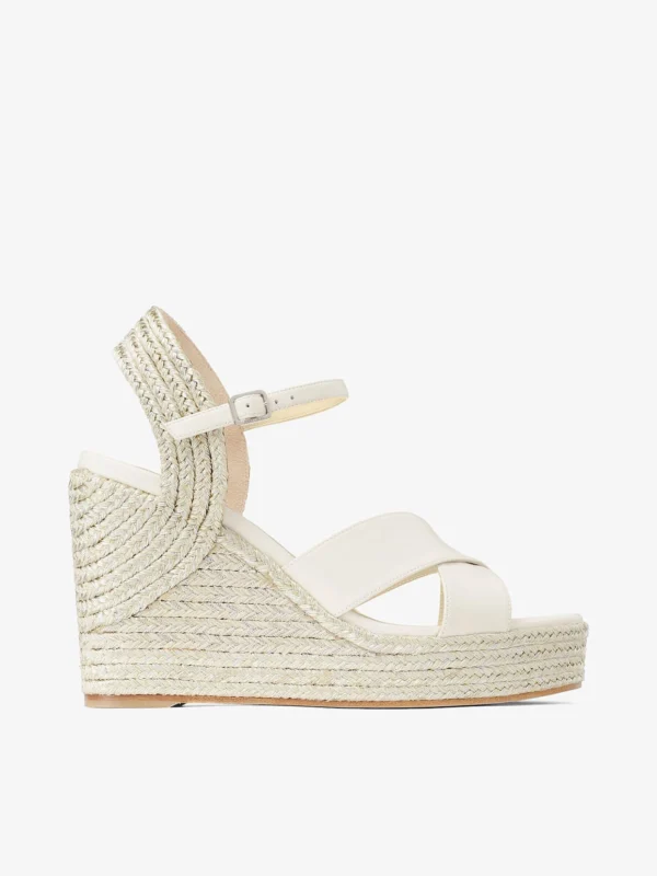 Jimmy Choo Dellena 100 Latte Nappa Leather Wedge with Metallic Rope Trim