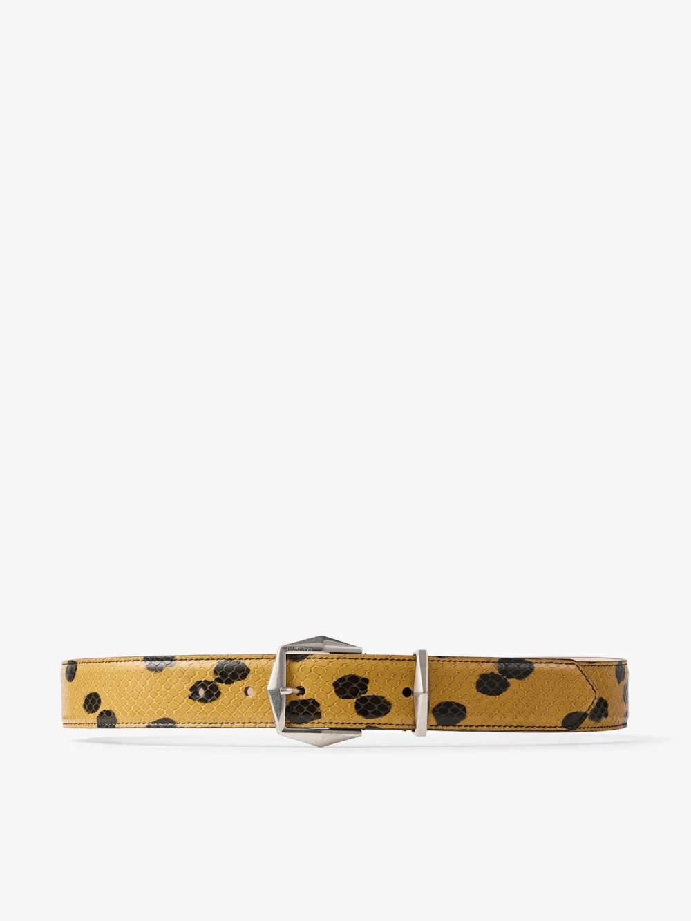 Jimmy Choo Diamond Buckle Belt Spotted Elaphe Print Leather Belt with Diamond Buckle in cigar