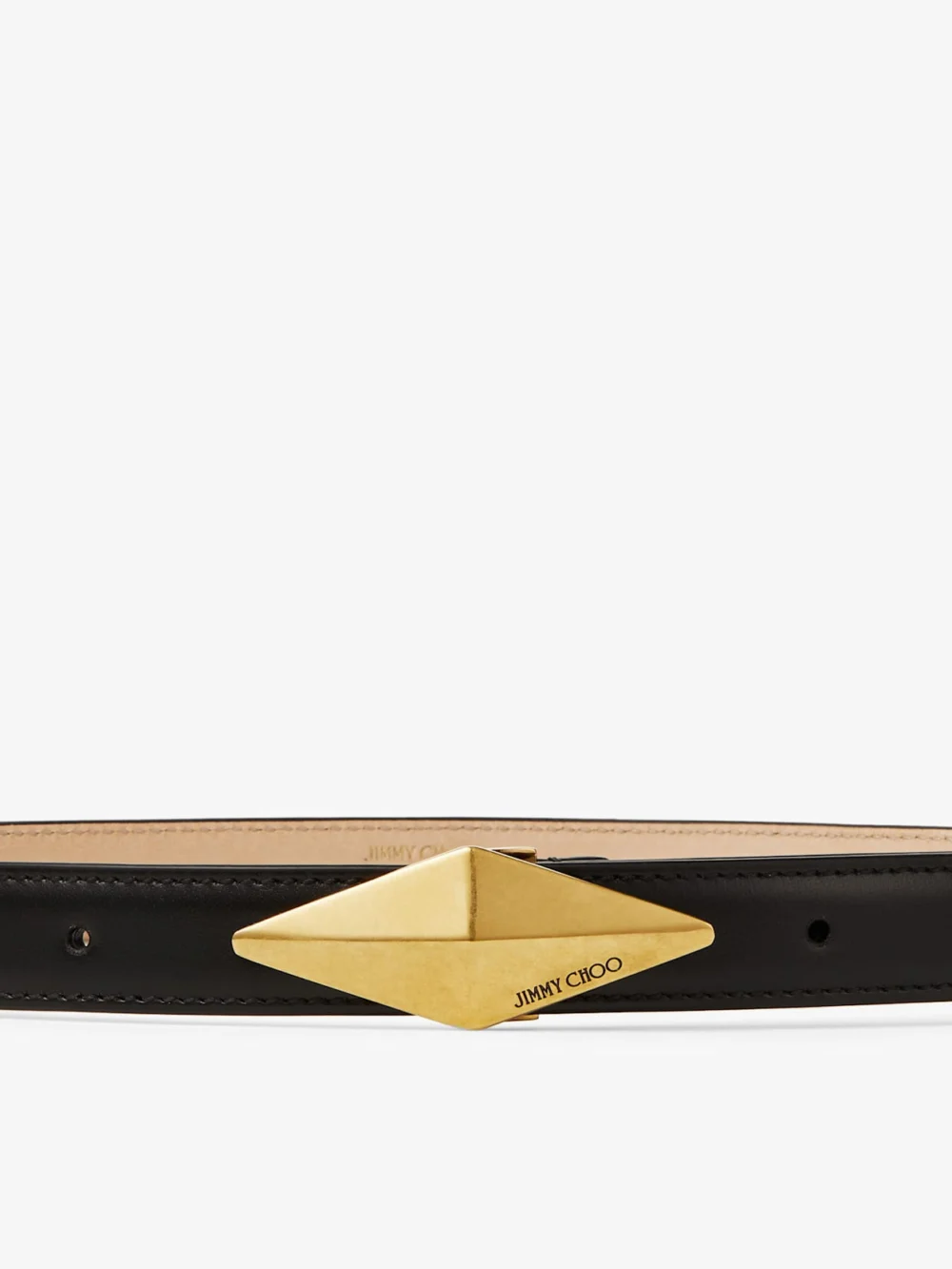 Side view of the Jimmy Choo Diamond Clasp Belt Black Leather Clasp Belt