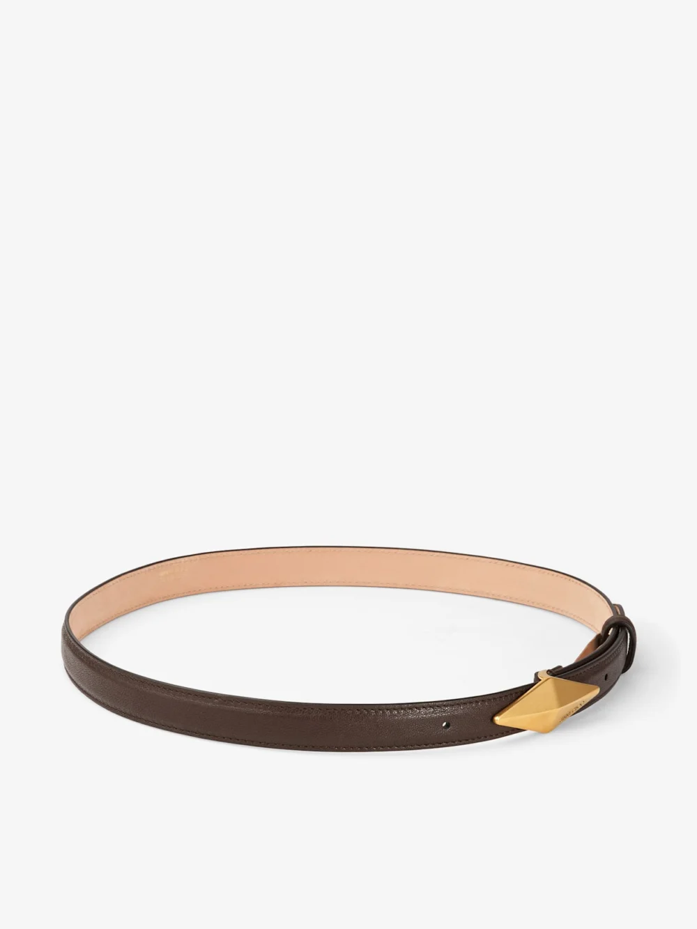 Close-up detail of the Jimmy Choo Diamond Clasp Belt Chocolate Biker Leather Clasp Belt
