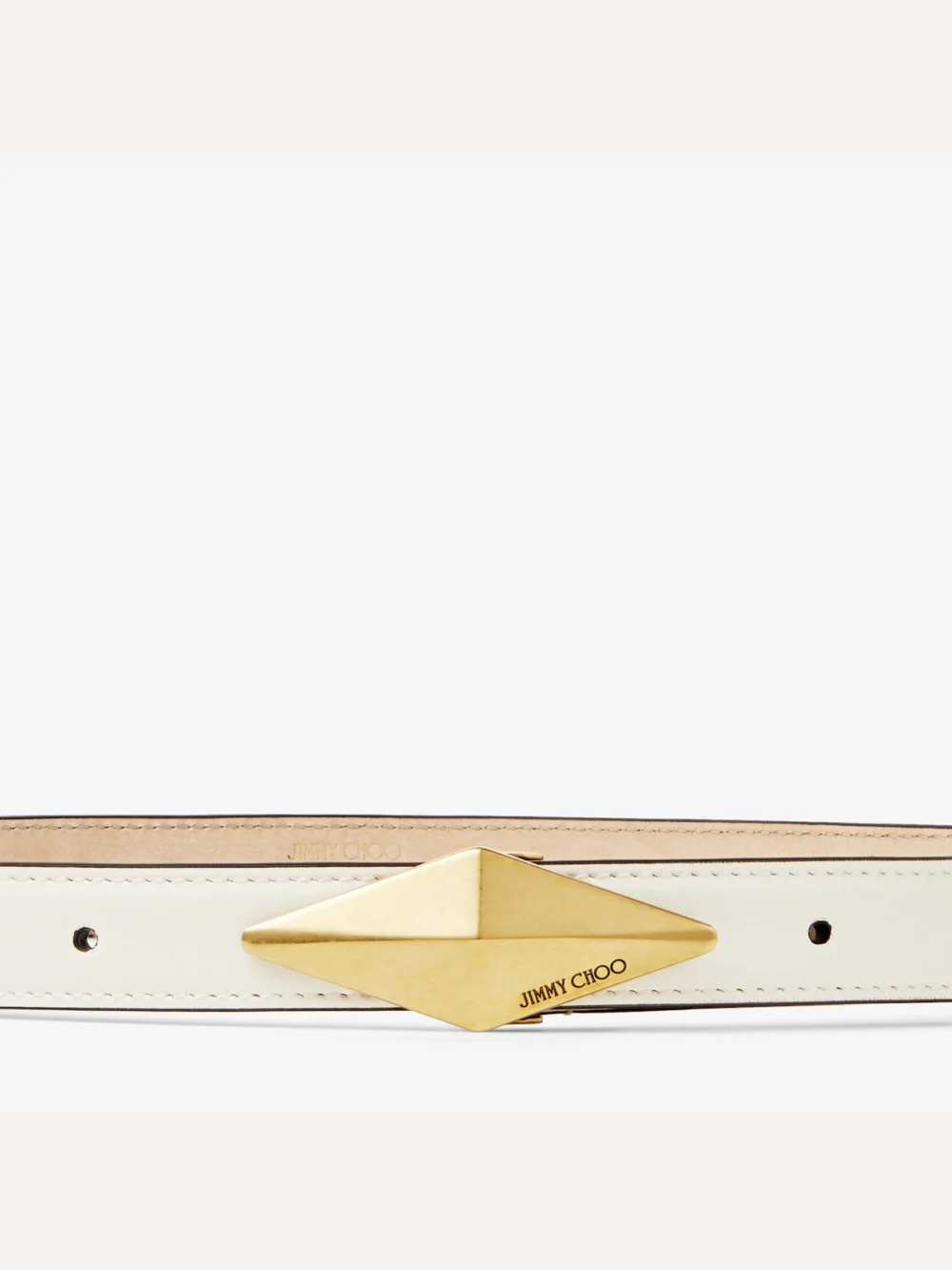 Close-up detail of the Jimmy Choo Diamond Clasp Belt Latte Leather Clasp Belt