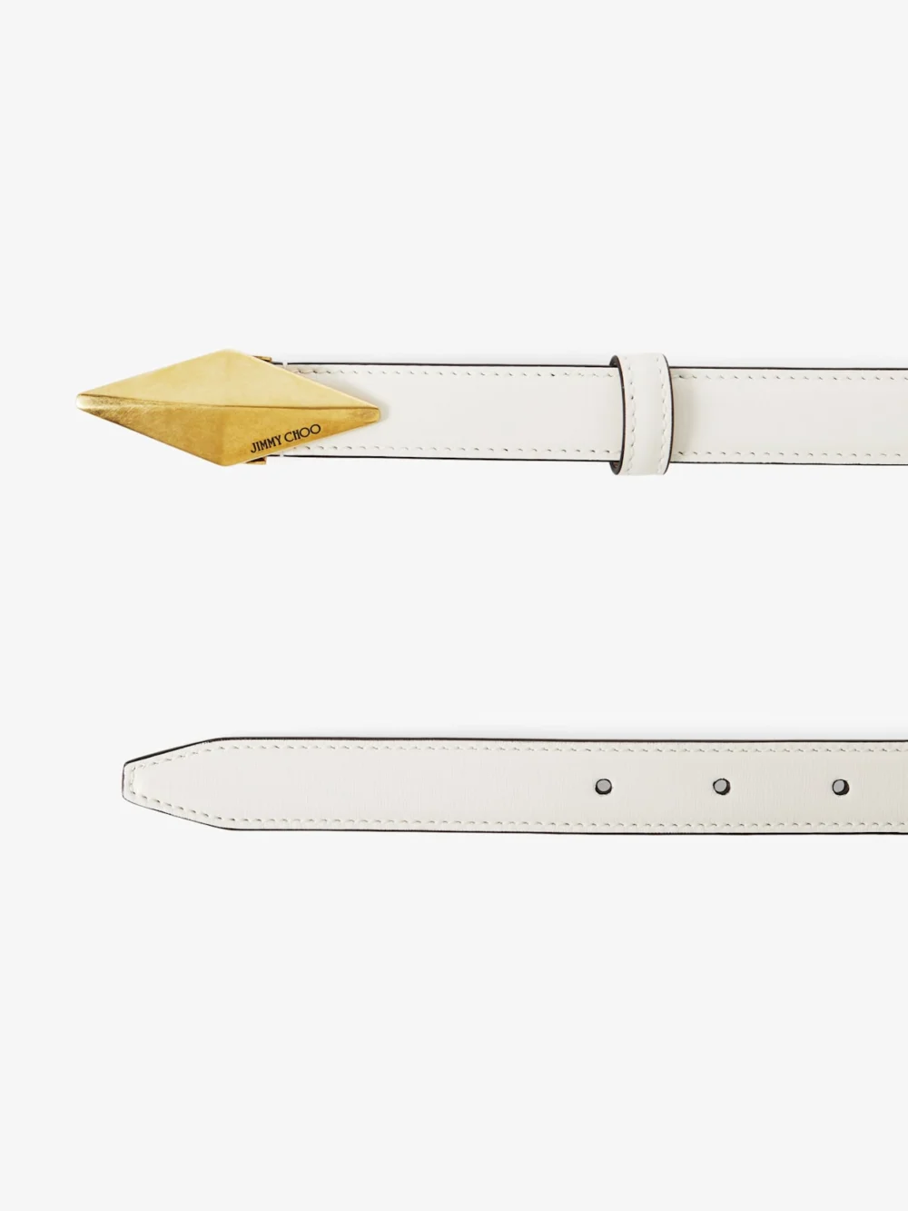 Side view of the Jimmy Choo Diamond Clasp Belt Latte Leather Clasp Belt