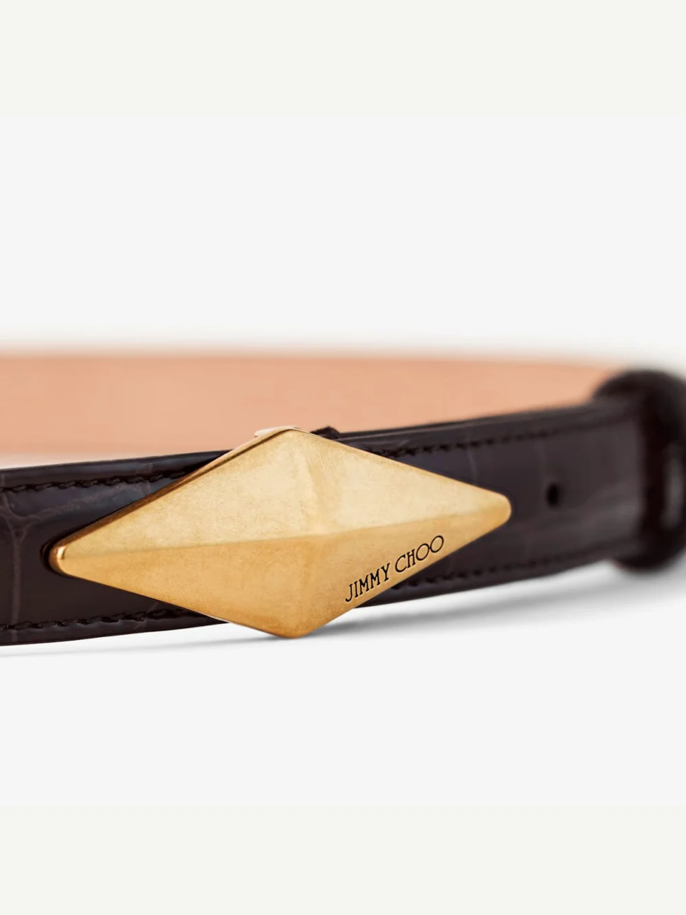 Back view of the Jimmy Choo Diamond Clasp Belt Sambuco Shiny Croc Embossed Leather Belt