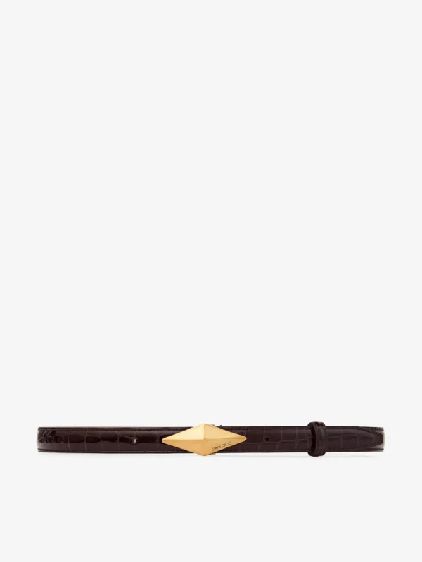 Jimmy Choo Diamond Clasp Belt Sambuco Shiny Croc Embossed Leather Belt