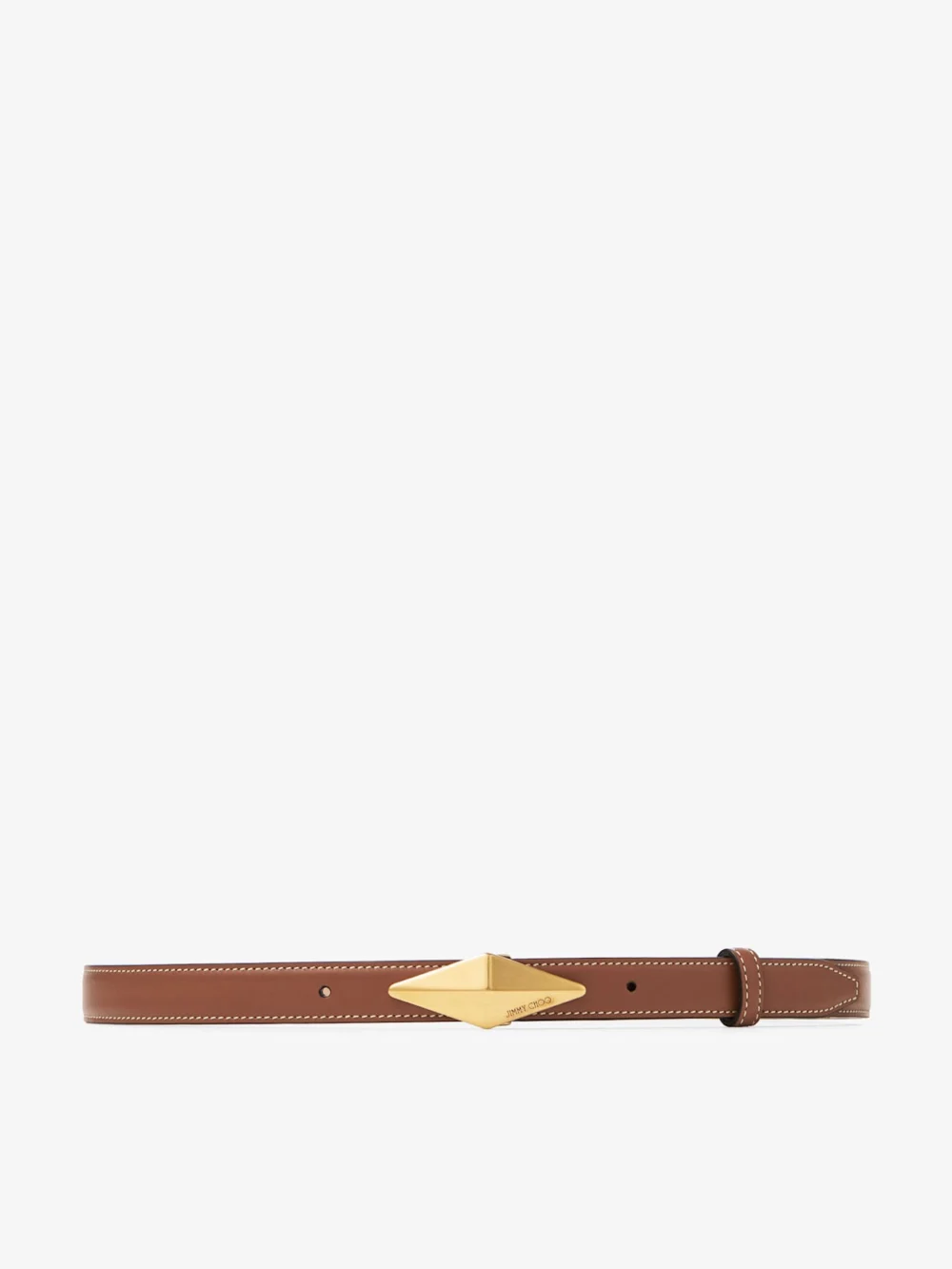 Jimmy Choo Diamond Clasp Belt Tan Calf Leather Stitched Belt in tan