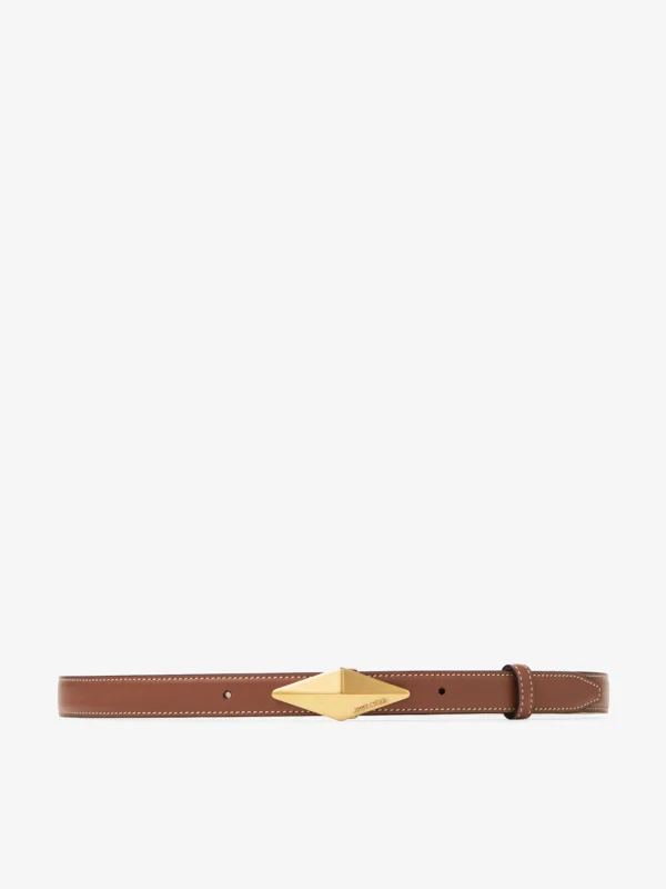 Jimmy Choo Diamond Clasp Belt Tan Calf Leather Stitched Belt