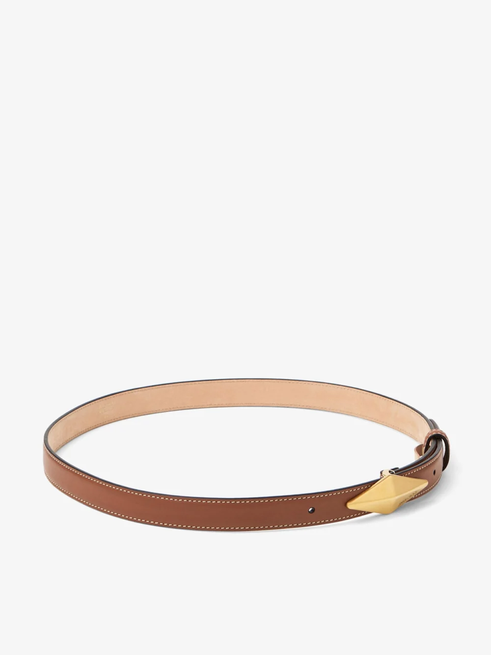 Side view of the Jimmy Choo Diamond Clasp Belt Tan Calf Leather Stitched Belt