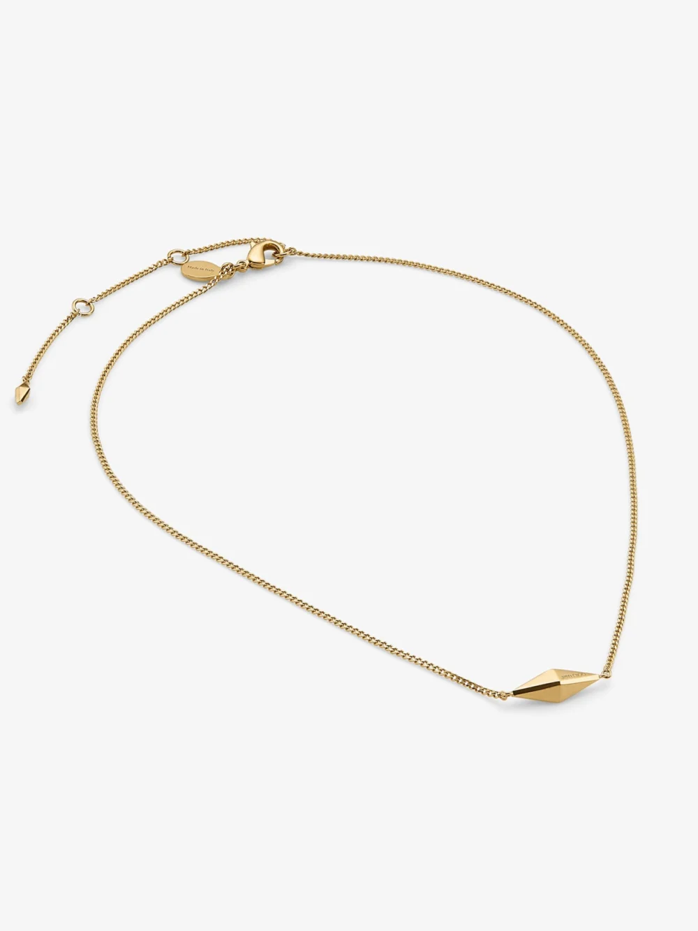 Close-up detail of the Jimmy Choo Diamond Fine Chain Gold Finish Fine Chain Necklace