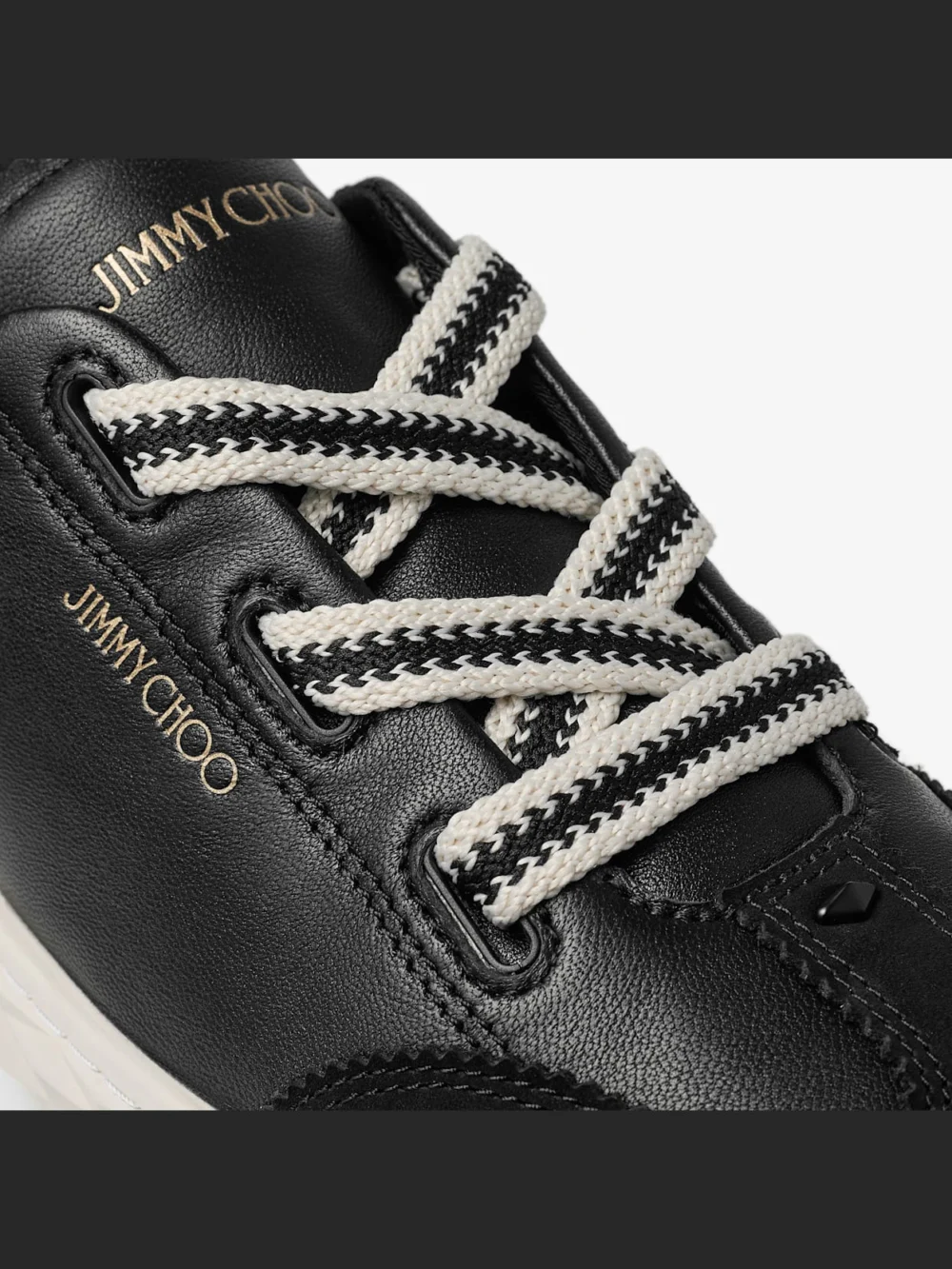 Back view of the Jimmy Choo Diamond Light Flex F Black Leather Trainers