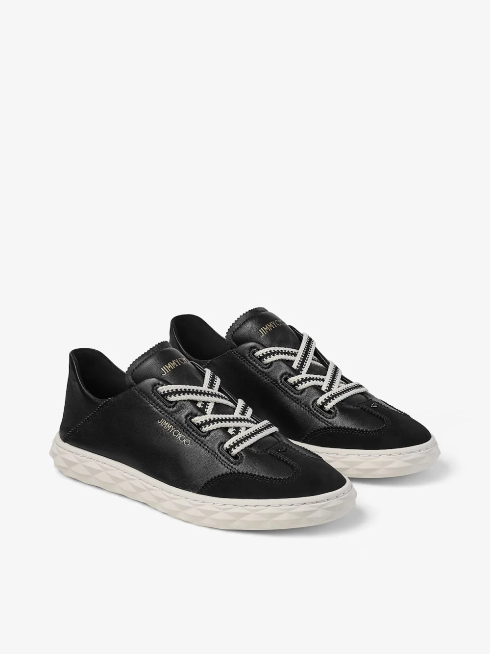 Close-up detail of the Jimmy Choo Diamond Light Flex F Black Leather Trainers