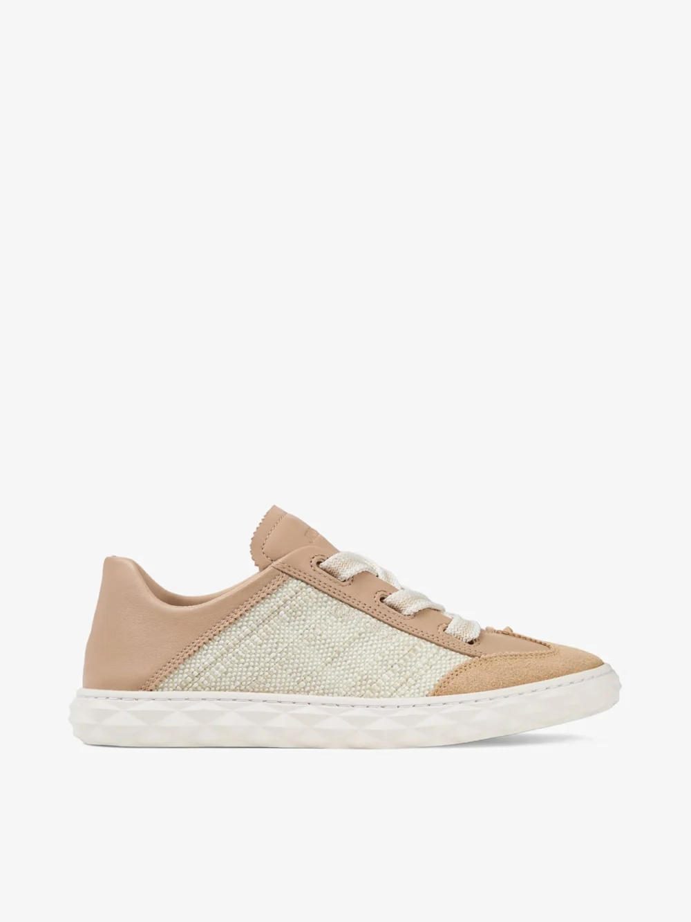 Jimmy Choo Diamond Light Flex F Chai and Natural Leather Mix and Fine Raffia Trainers in v chai