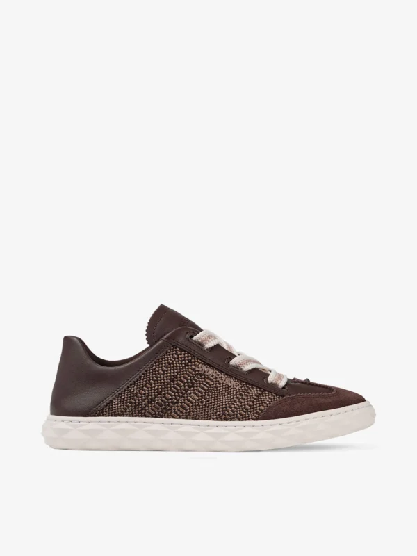 Jimmy Choo Diamond Light Flex F Chocolate and Latte Leather Mix and Fine Raffia Trainers