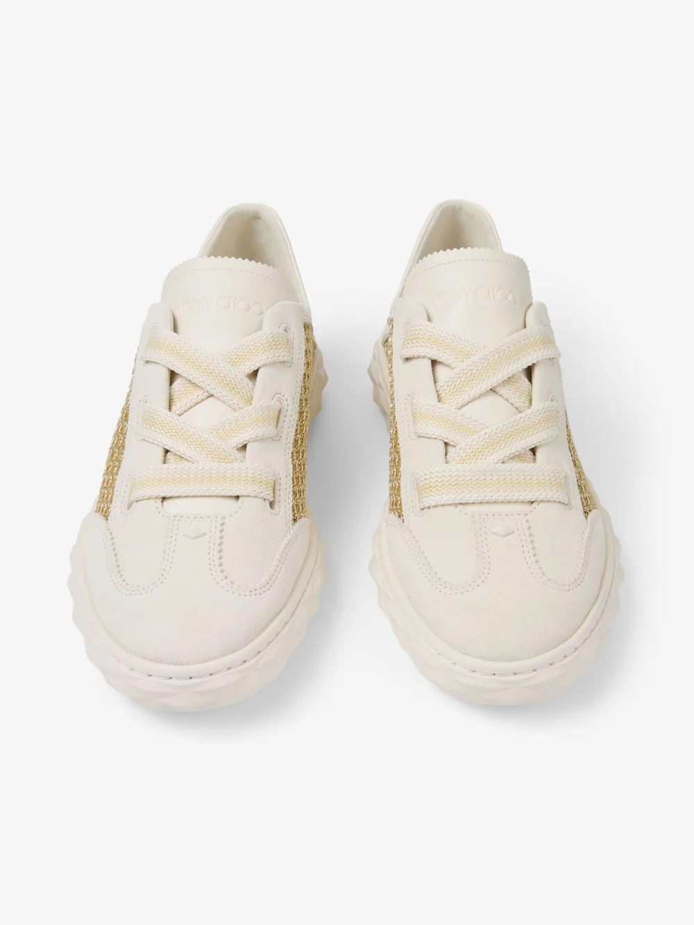 Jimmy Choo Diamond Light Flex F Gold and Latte Leather Mix and Metallic Woven Mesh Trainers, another view