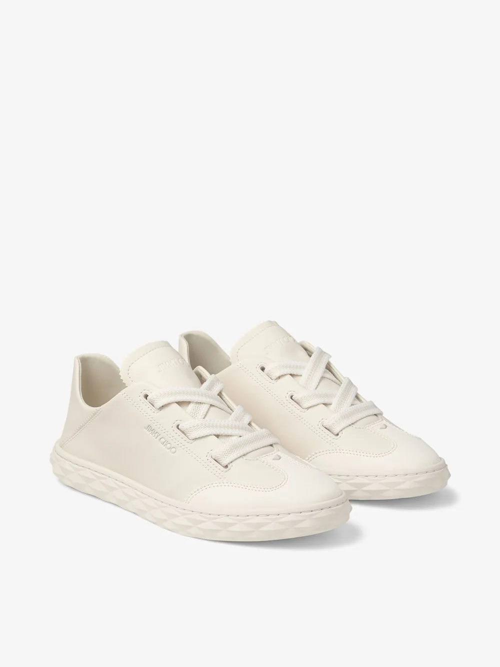 Back view of the Jimmy Choo Diamond Light Flex F Latte Leather Mix Trainers