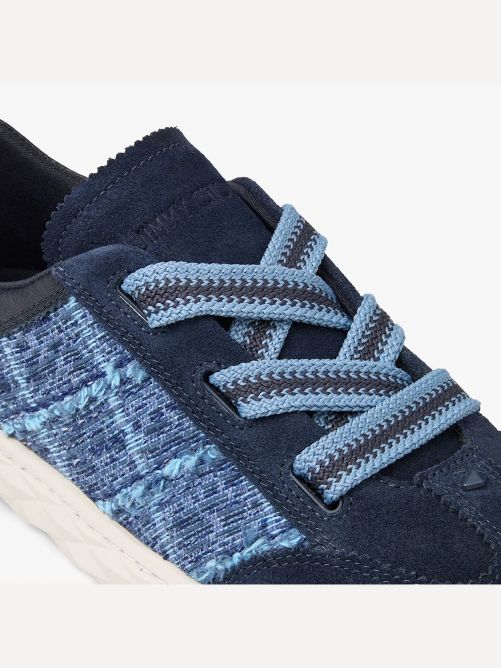 Back view of the Jimmy Choo Diamond Light Flex F Marine Leather Mix and Crosshatch Denim Trainers