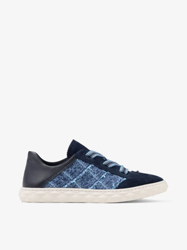 Jimmy Choo Diamond Light Flex F Marine Leather Mix and Crosshatch Denim Trainers