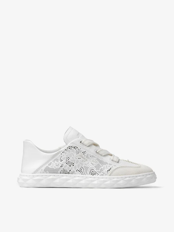 Jimmy Choo Diamond Light Flex F White Leather Mix and Perforated Leather Lace Low Top Trainers