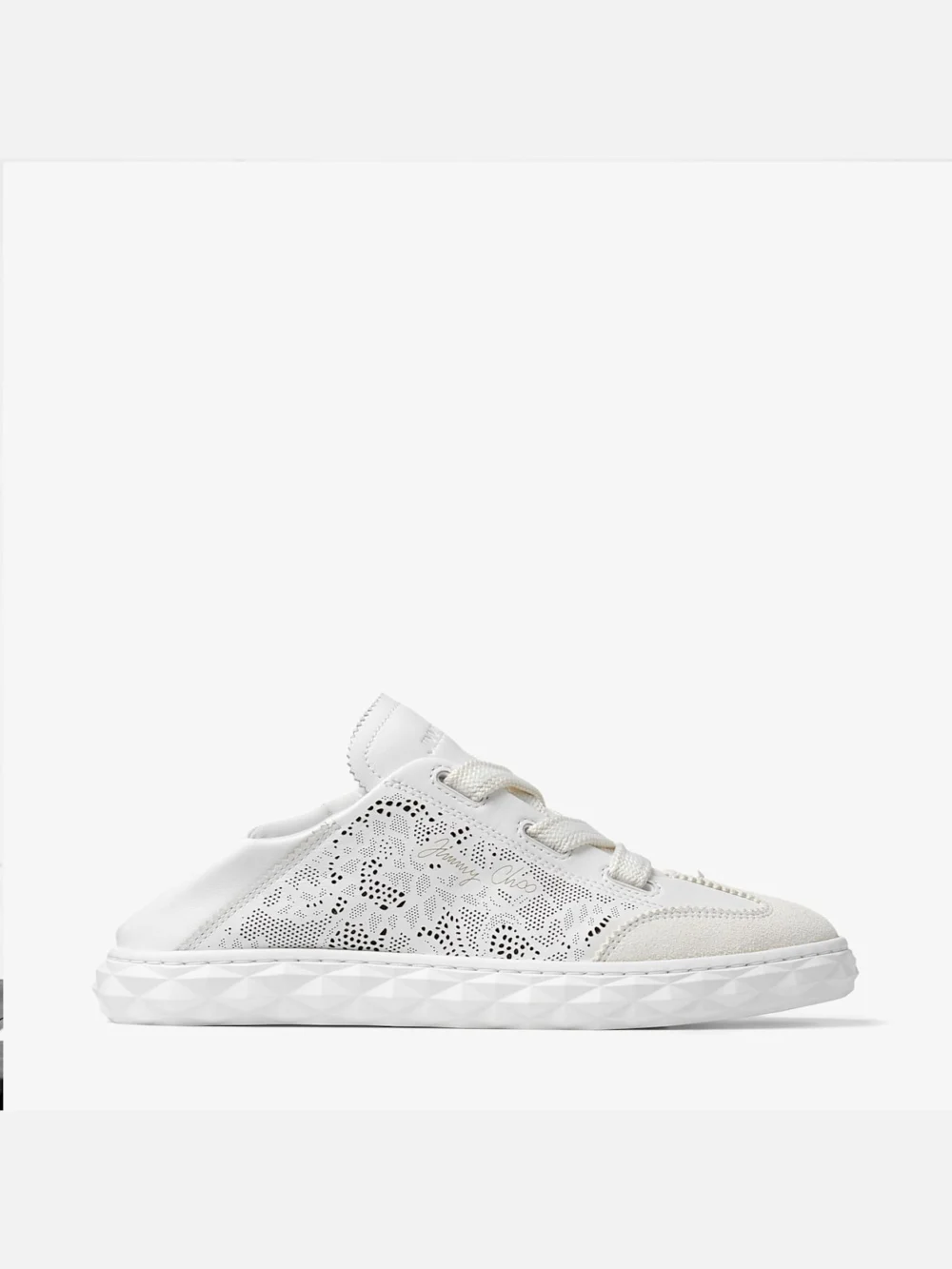 Jimmy Choo Diamond Light Flex F White Leather Mix and Perforated Leather Lace Low Top Trainers, another view