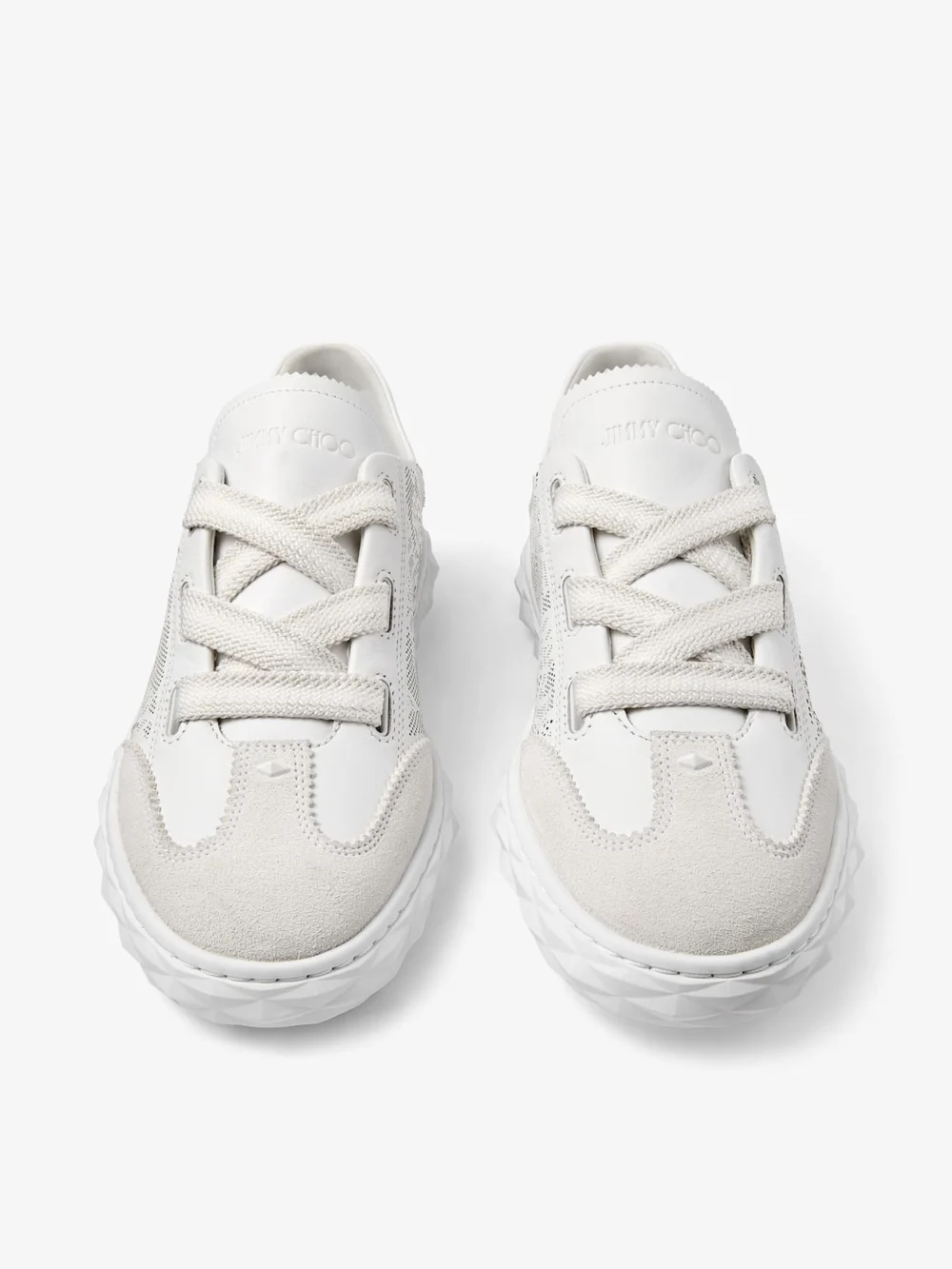 Jimmy Choo Diamond Light Flex F White Leather Mix and Perforated Leather Lace Low Top Trainers, another view