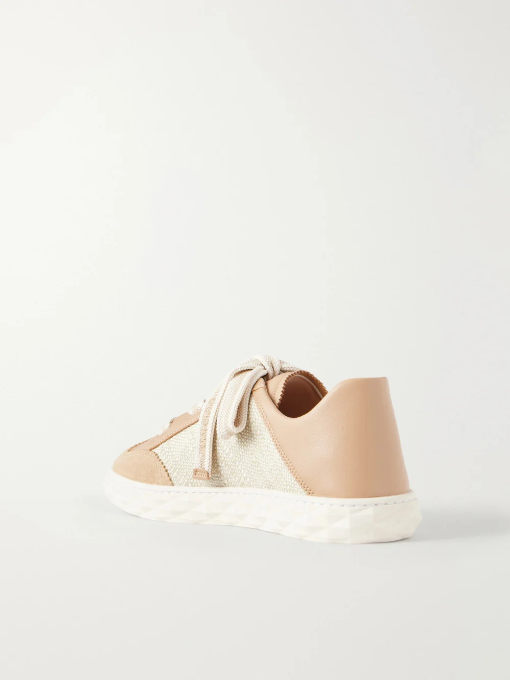 Back view of the Jimmy Choo Diamond Light Flex Leather and Raffia Lace-up Sneakers