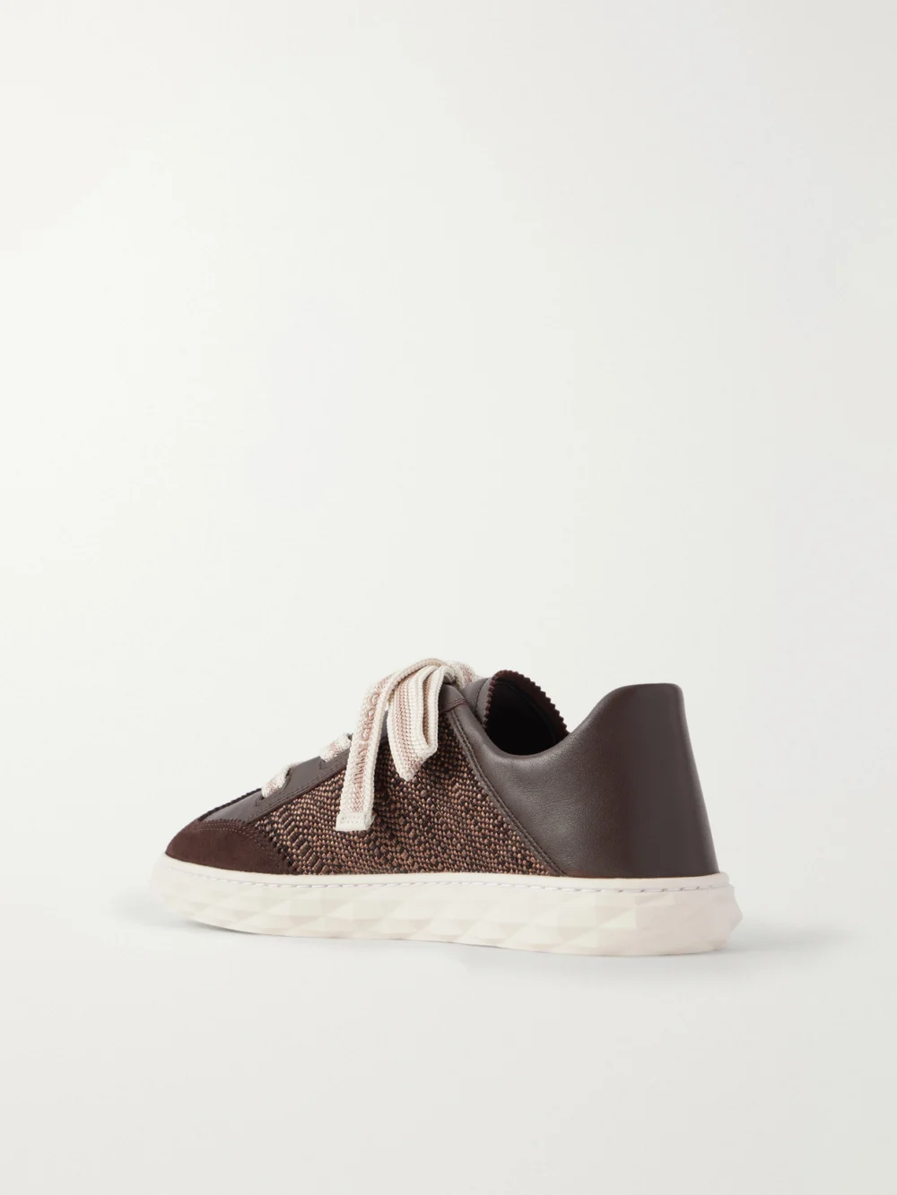 Back view of the Jimmy Choo Diamond Light Flex Leather and Raffia Lace-up Sneakers
