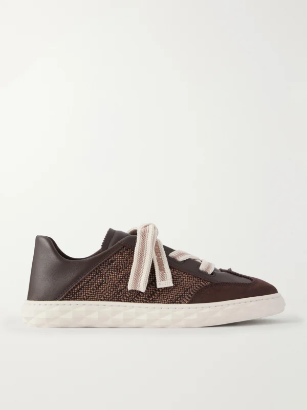 Jimmy Choo Diamond Light Flex Leather and Raffia Lace-up Sneakers