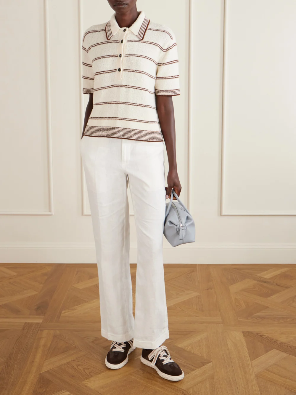 Jimmy Choo Diamond Light Flex Leather and Raffia Lace-up Sneakers, styled view
