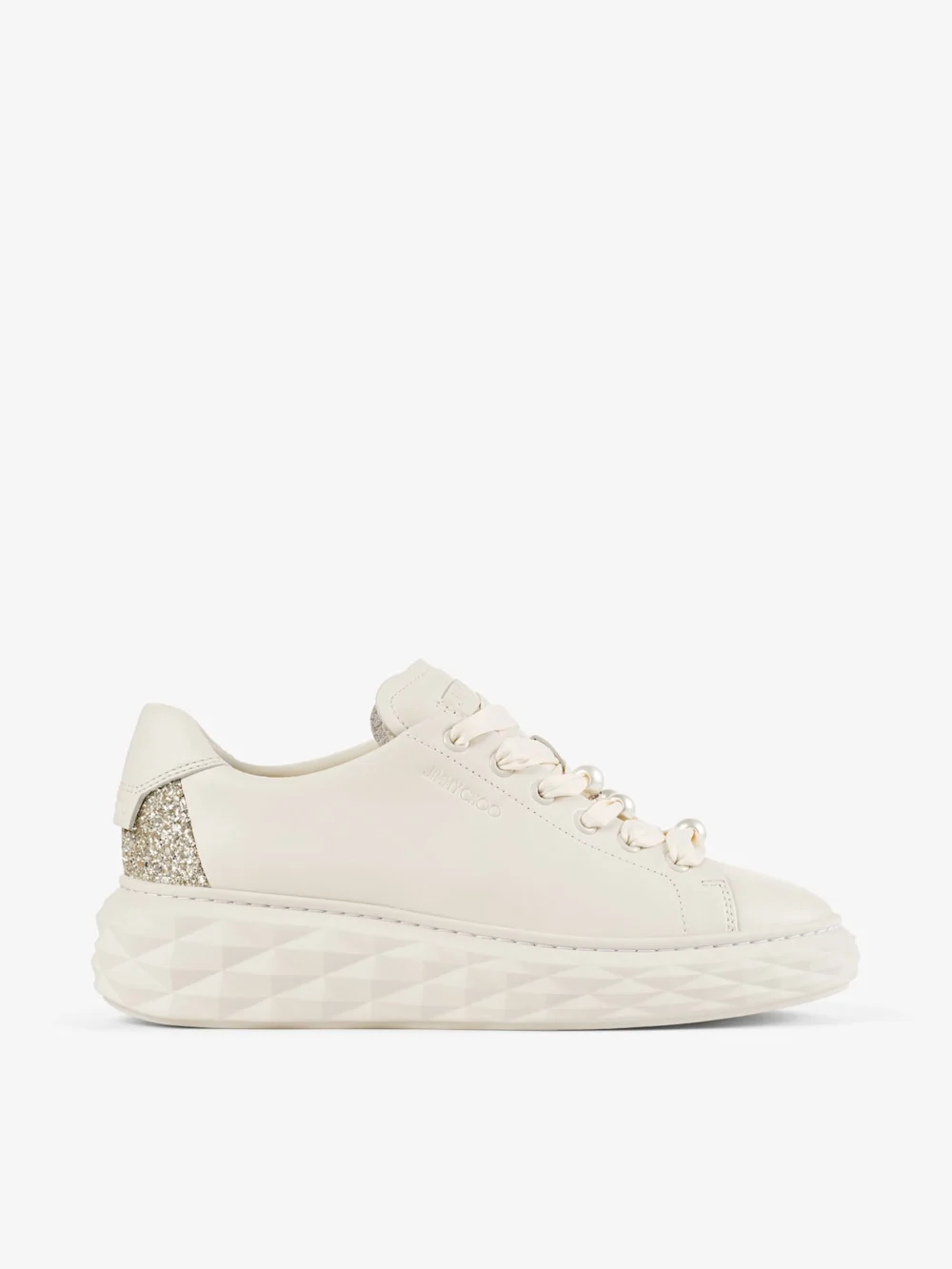 Jimmy Choo Diamond Light Maxi F Latte Smooth Leather and Coarse Glitter Trainers in v latte mix