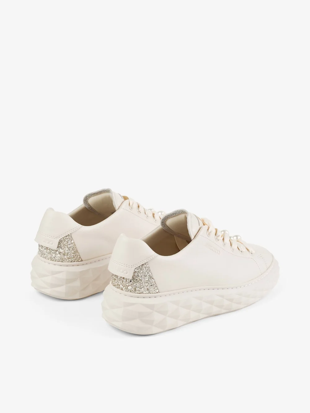 Jimmy Choo Diamond Light Maxi F Latte Smooth Leather and Coarse Glitter Trainers, another view