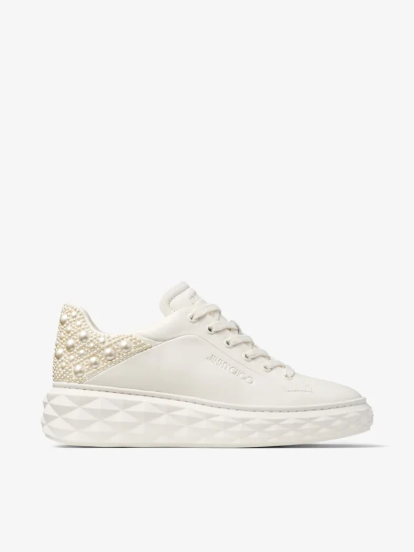Jimmy Choo Diamond Maxi F Ii Latte Nappa Leather Pearl Trainers