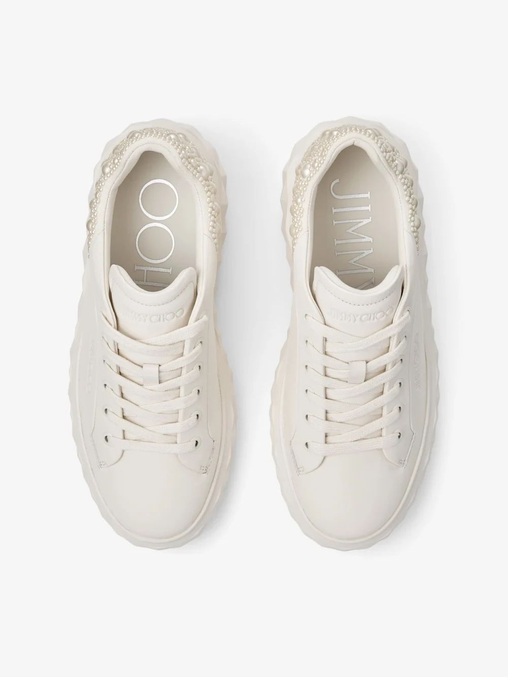 Jimmy Choo Diamond Maxi F Ii Latte Nappa Leather Pearl Trainers, another view