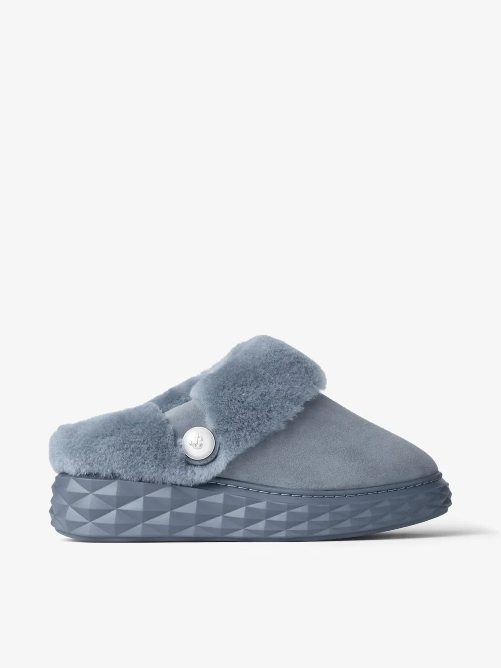Jimmy Choo Diamond Maxi Mule F Arctic Blue Suede Mules with Shearling in v arctic blue