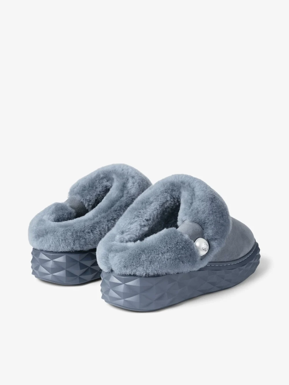 Jimmy Choo Diamond Maxi Mule F Arctic Blue Suede Mules with Shearling, another view