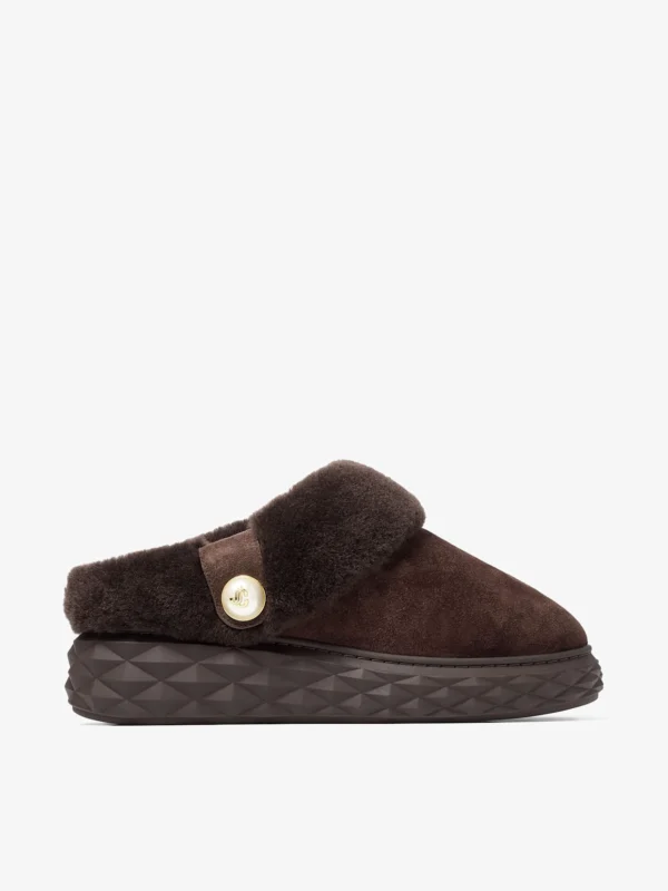 Jimmy Choo Diamond Maxi Mule F Chocolate Suede Mules with Shearling