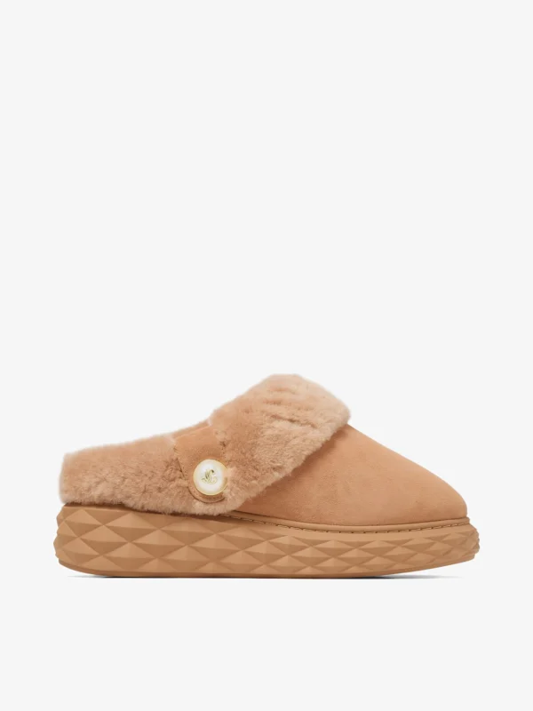 Jimmy Choo Diamond Maxi Mule F Toffee Suede Mules with Shearling