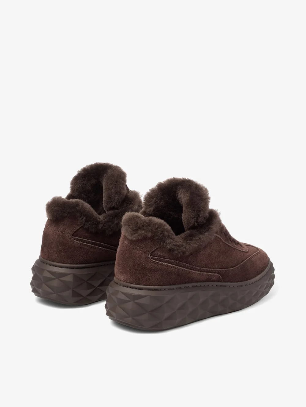 Jimmy Choo Diamond Maxi Retro F Chocolate Velvet Suede Low Top Trainers with Shearling, another view