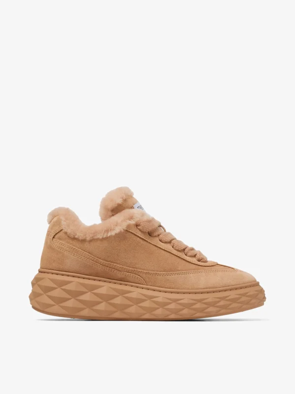 Jimmy Choo Diamond Maxi Retro F Toffee Velvet Suede Low Top Trainers with Shearling