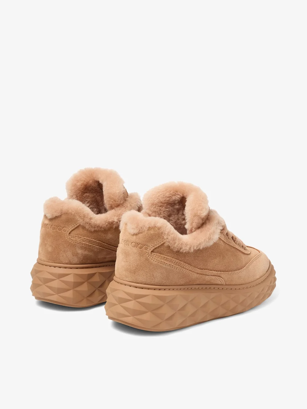 Jimmy Choo Diamond Maxi Retro F Toffee Velvet Suede Low Top Trainers with Shearling, another view