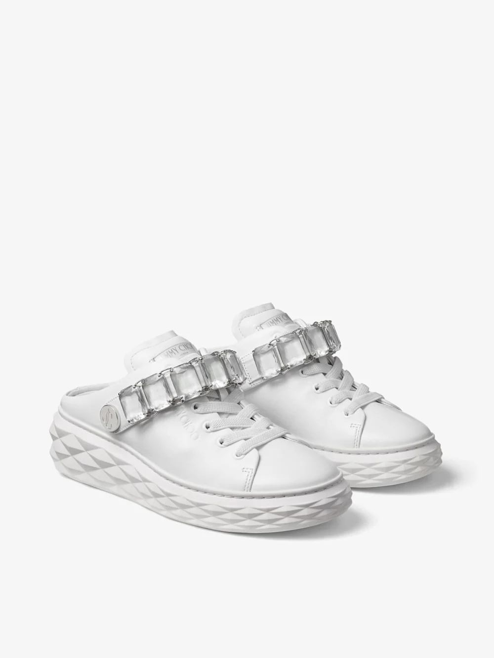 Jimmy Choo Diamond Sling White Nappa Leather Slipper Trainers with Crystal Strap, another view