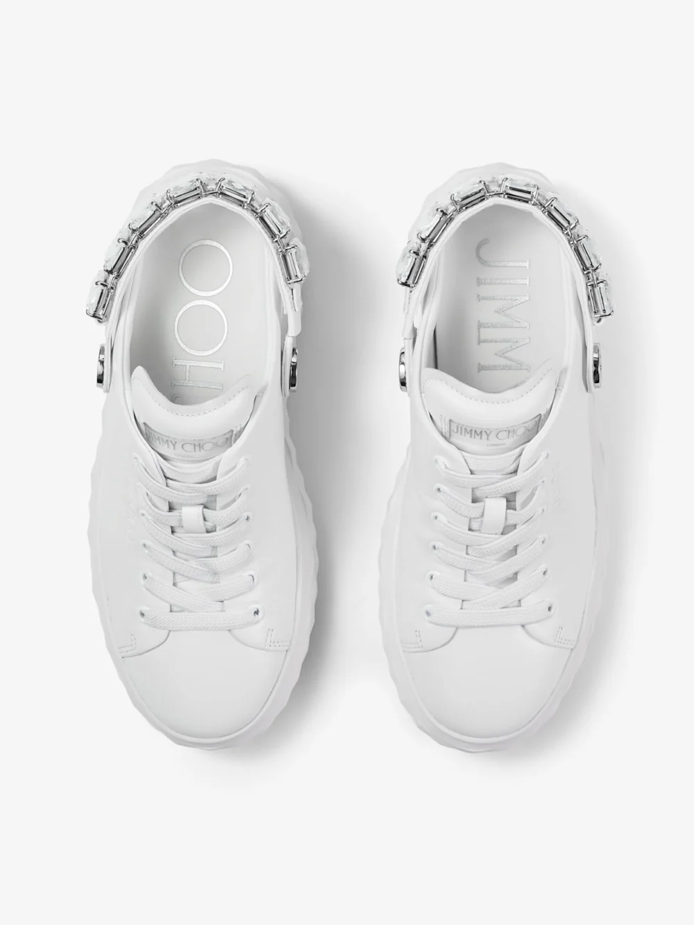 Jimmy Choo Diamond Sling White Nappa Leather Slipper Trainers with Crystal Strap, another view