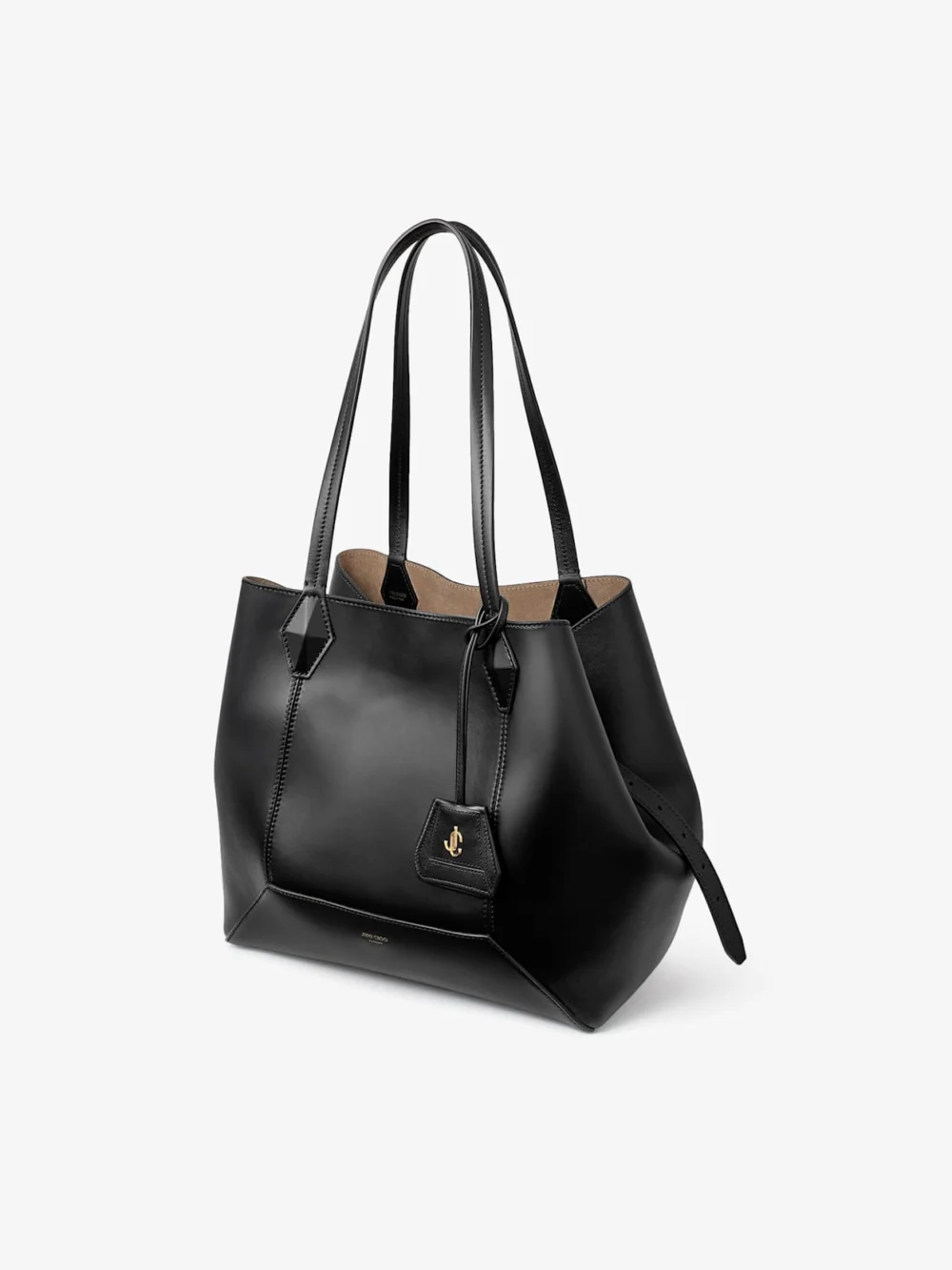 Close-up detail of the Jimmy Choo Diamond Tote Medium Black Calf Leather Tote Bag