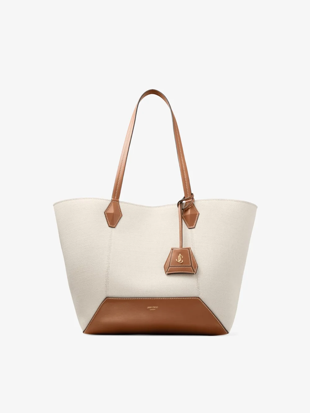 Jimmy Choo Diamond Tote Medium Natural and Tan Recycled Canvas Tote Bag with Leather Trim in natural