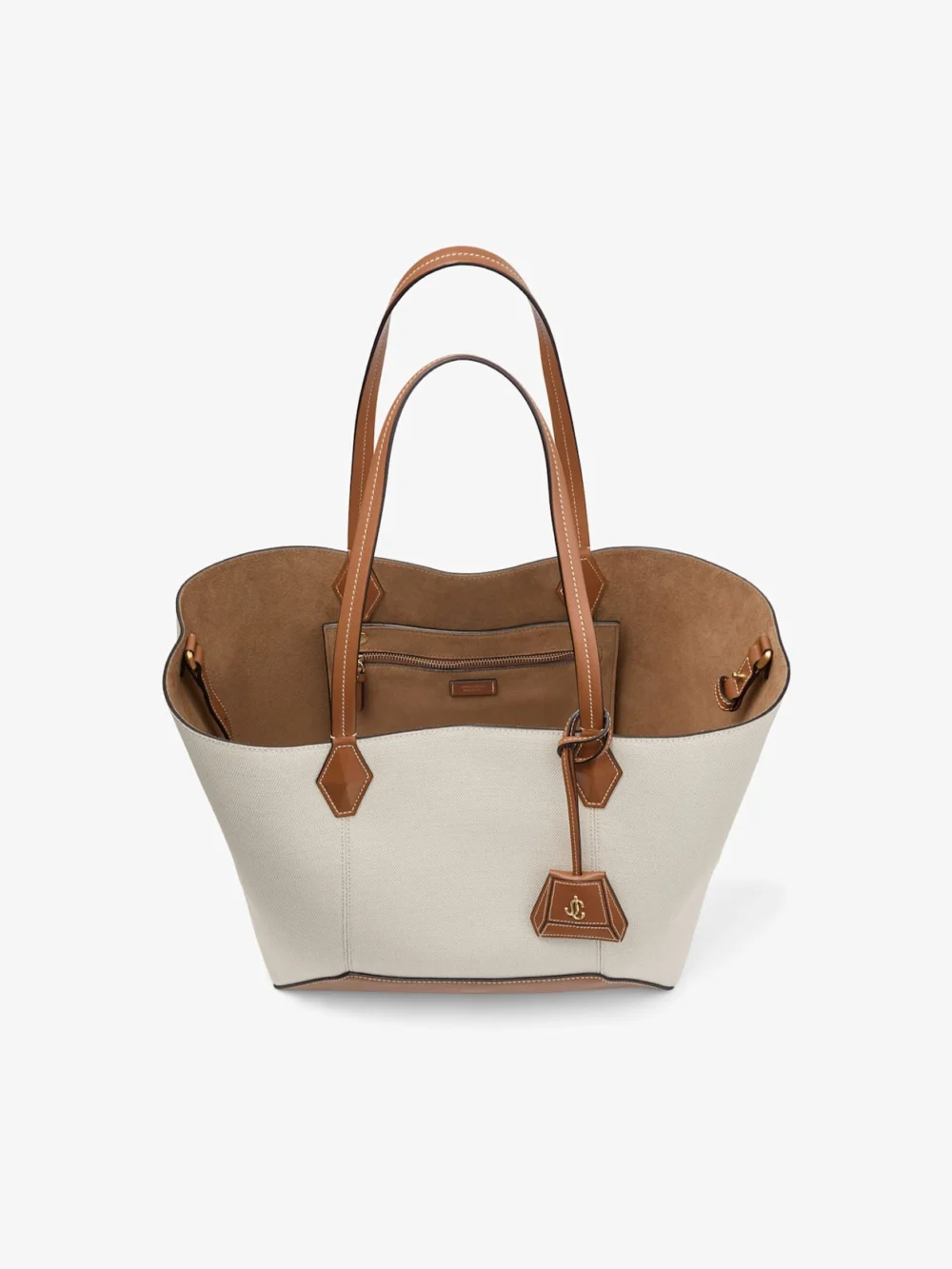 Jimmy Choo Diamond Tote Medium Natural and Tan Recycled Canvas Tote Bag with Leather Trim, another view